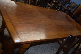 Reproduction rectangular oak dining table with H formed stretcher