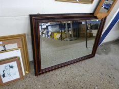 Modern rectangular bevelled wall mirror in dark wood frame