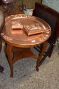 Copper tray top drinks table together with two matching copper cigarette boxes (3)