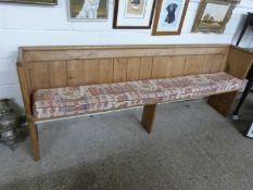Late 19th Century pine bench or pew with loose cushion, 229cm wide
