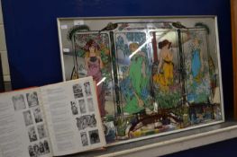 Reproduction Art Nouveau style picture mirror entitled Flowers together with a further book of Art