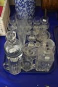 Quantity of mixed glass wares to include decanters, drinking glasses, finger bowls, knife rests etc