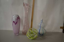 Mixed Lot: Two Art Glass vases, an abstract glass rope decoration and a further long stemmed