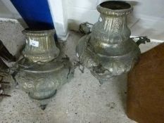 Pair of pressed brass hanging lanterns