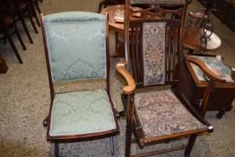 Early 20th Century folding campaign type chair with floral upholstery together with a further