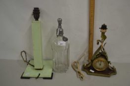Vintage Smiths combination table lamp and mantel clock together with a further retro table lamp