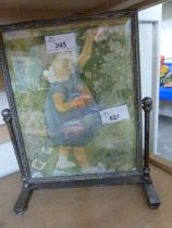 An antique silver plated table cheval photograph frame with beveled glass and beaded edged frame