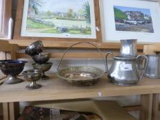 Mixed Lot: Assorted metal wares to include pewter dish, salts etc