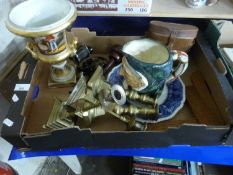 Mixed Lot: A Royal Doulton character jug together with two pairs of brass candlesticks, binoculars