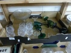 Mixed Lot: Glass to include an engraved tazza, green wine glasses, small brandy goblets etc
