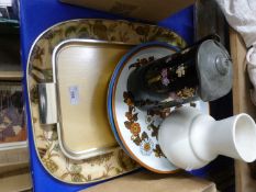 Mixed Lot: Various serving trays, jars, pewter lidded jug etc