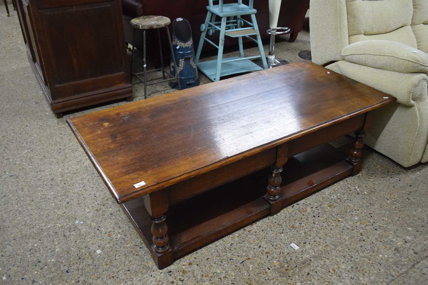 Good quality reproduction oak coffee table 152cm wide
