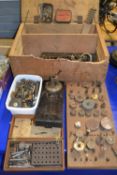 Vintage clock makers lathe together with a wide range of various attachments and other related items
