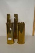 A pair of trench art shell cases bearing insignia of Nottingham & Derby Regiment and marked A