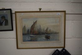 Charles Frederick Rump, study of a harbour scene with fishing boats, watercolour, framed and glazed