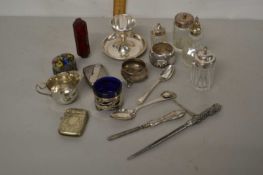 Mixed Lot: Silver plate and white metal wares to include vester case, condiment items, napkin ring
