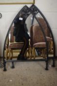 Pair of modern iron framed gothic arch type wall mirrors