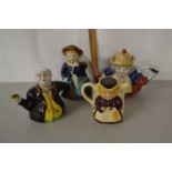 Four various novelty teapots