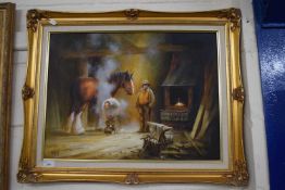 Willis, study of a Blacksmiths Forge, oil on canvas, gilt framed