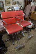 Two chrome framed barbers chairs