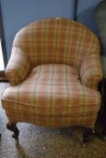 Victorian tartan covered small armchair