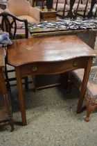 A Georgian style mahogany serpentine front single drawer side table, 71cm wide