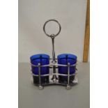 Silver plated stand with two Bristol blue glass cups