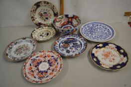 Mixed Lot: An Imari circular dish, various 19th Century iron stone and other plates etc