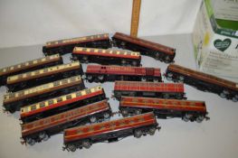 Box of 00 gauge model railway carriages