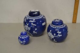 Group of three Chinese prunus pattern ginger jars