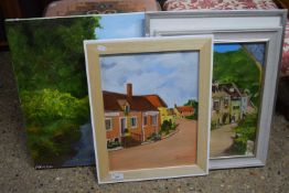 Mixed Lot: Various modern oil paintings, street scenes, country lanes and others, various sizes,