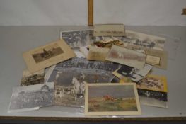 Box of various vintage photographs and cards, fox hunting interest
