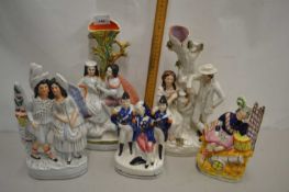 Group of five various Staffordshire figures