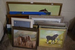 A large collection of various modern equestrian and horse studies, mainly oil on board and canvas,