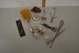 Box of various mixed items to include button hooks, dressing table brush etc