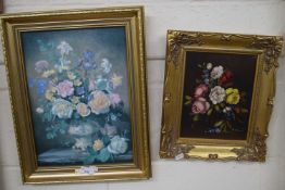 Mixed Lot: Rosini study of a vase of flowers, oil on canvas, gilt framed together with a further