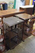 A near pair of early 20th Century oak revolving bookcase cabinets of small proportions, approx