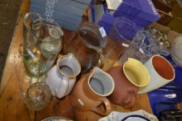Mixed Lot: Various decorated jugs, glass vase etc