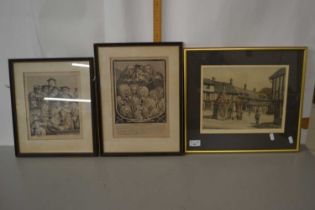 A Jim Starling etching of Little Walsingham together with a further engraving The Company of