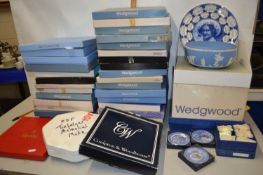 A large quantity of boxed Wedgwood collectors plates, further Wedgwood Jasper ware bowl and other