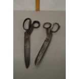 Two pairs of vintage dress making scissors
