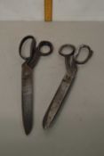 Two pairs of vintage dress making scissors