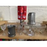 Mixed Lot: Assorted glass ware and pewter mugs