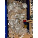 Quantity of assorted glass ware to include drinking glasses, brandy balloons, storage jars etc