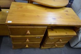 Pine three drawer dressing table with matching two drawer bedside table