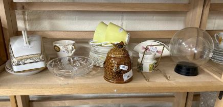 Mixed Lot: Beehive shaped conserve jar, tea wares and other items