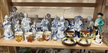 Mixed Lot: Two Torquay ware egg cups, quantity of blue and white figurines and other items