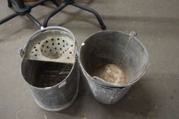 Galvanised mop bucket and two further buckets