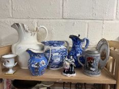 Mixed Lot: Assorted transfer decorated jugs, a Herend butterfly decorated vase, stein and a