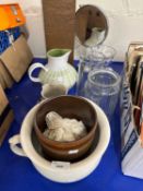 Mixed Lot: Chamber pot, plant pot, Denby stone ware jug, glass ware etc